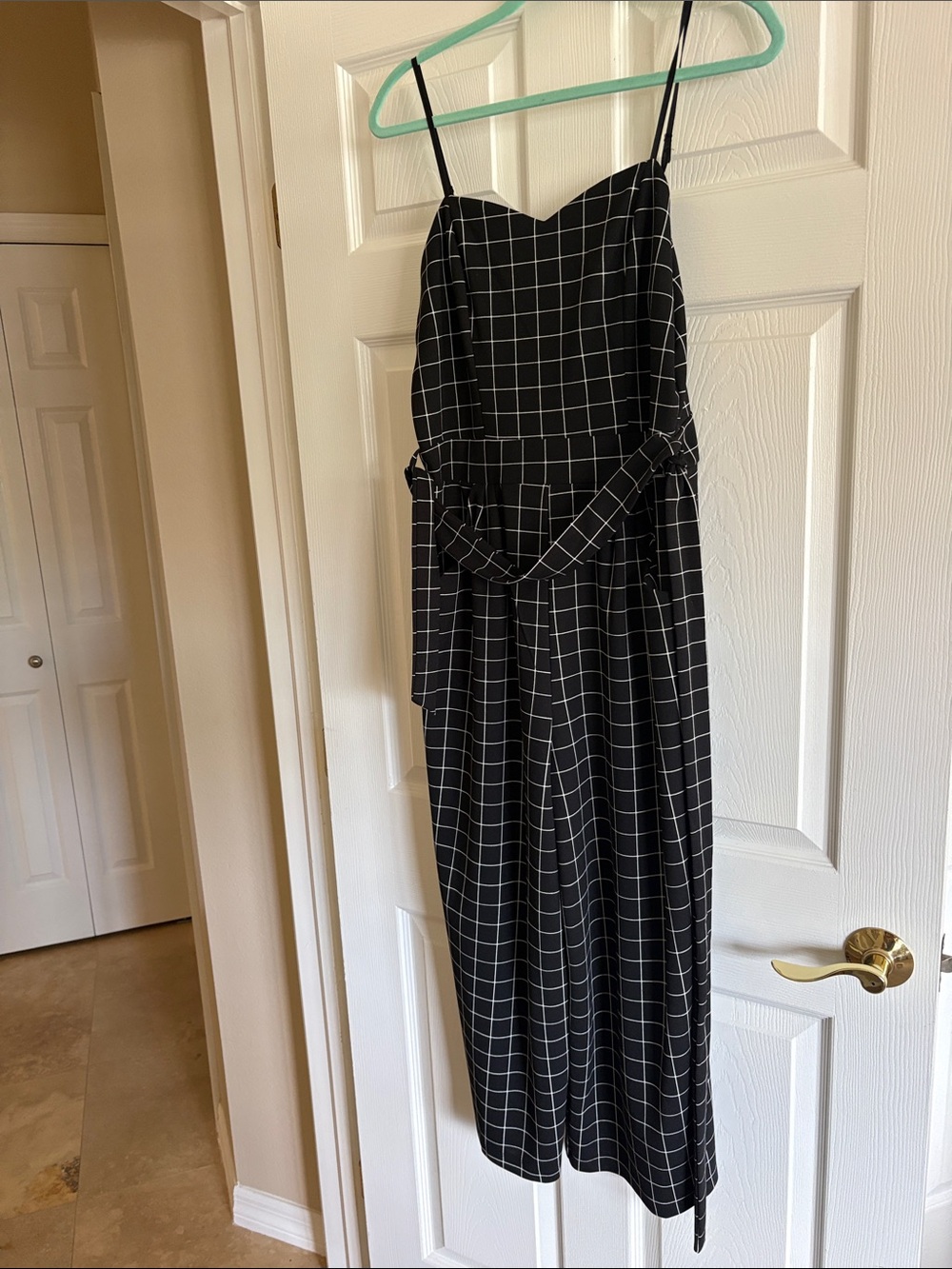 Honey and Rosie Black Grid Spaghetti Strap Jumpsuit